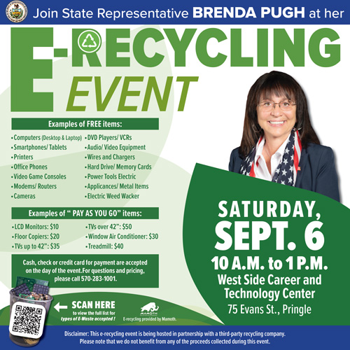 Pugh to Host Community E-Recycling Event Sept. 6
